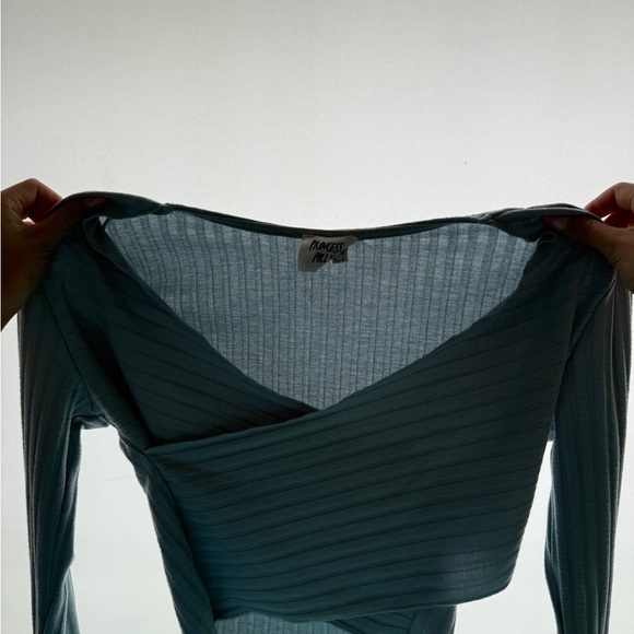 Princess Polly Blue Ribbed Wrap Top - Picture 1 of 3